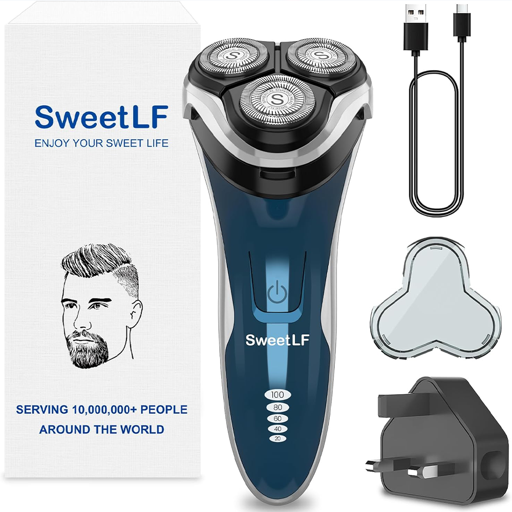 SweetLF Electric Shaver for Men – Waterproof Wet & Dry Rotary Razor with Pop-Up Trimmer, LED Display & 120 Min Runtime