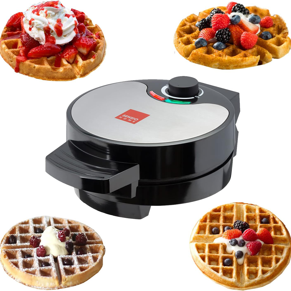 Global Gourmet Full Size American Waffle Maker – 700W Electric Iron with Non-Stick Plates, Adjustable Temperature & Recipes, Black