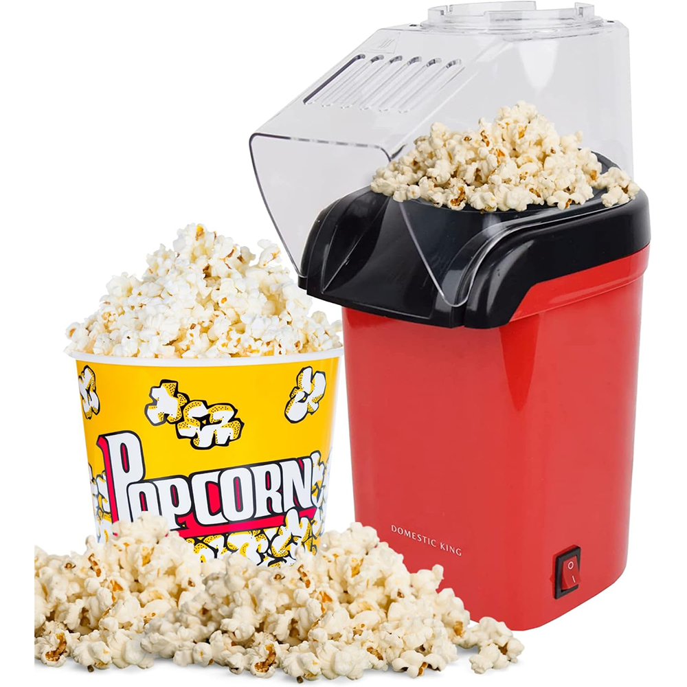 Domestic King Popcorn Maker – 1200W Electric Hot Air Machine with Measuring Cup, Healthy Oil-Free Snack Maker for Home