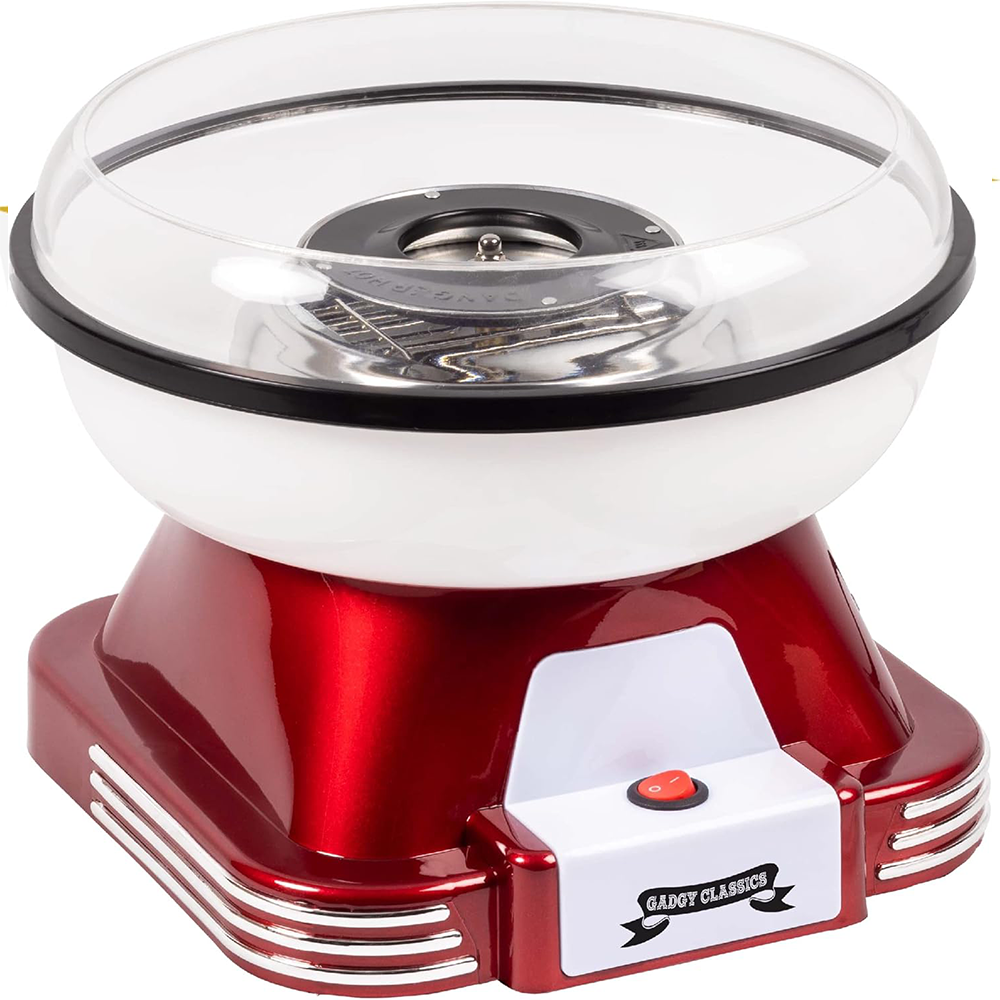 Gadgy Retro Candy Floss Machine – Cotton Candy Maker for Kids & Adults, Uses Sugar or Sweets, 500W with 10 Sticks, Red/White