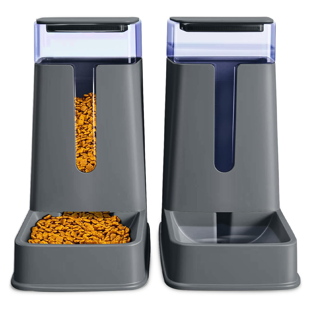 Automatic Pet Feeder & Water Dispenser Set 3.8L – Food and Waterer for Small & Medium Dogs and Cats, Light Grey