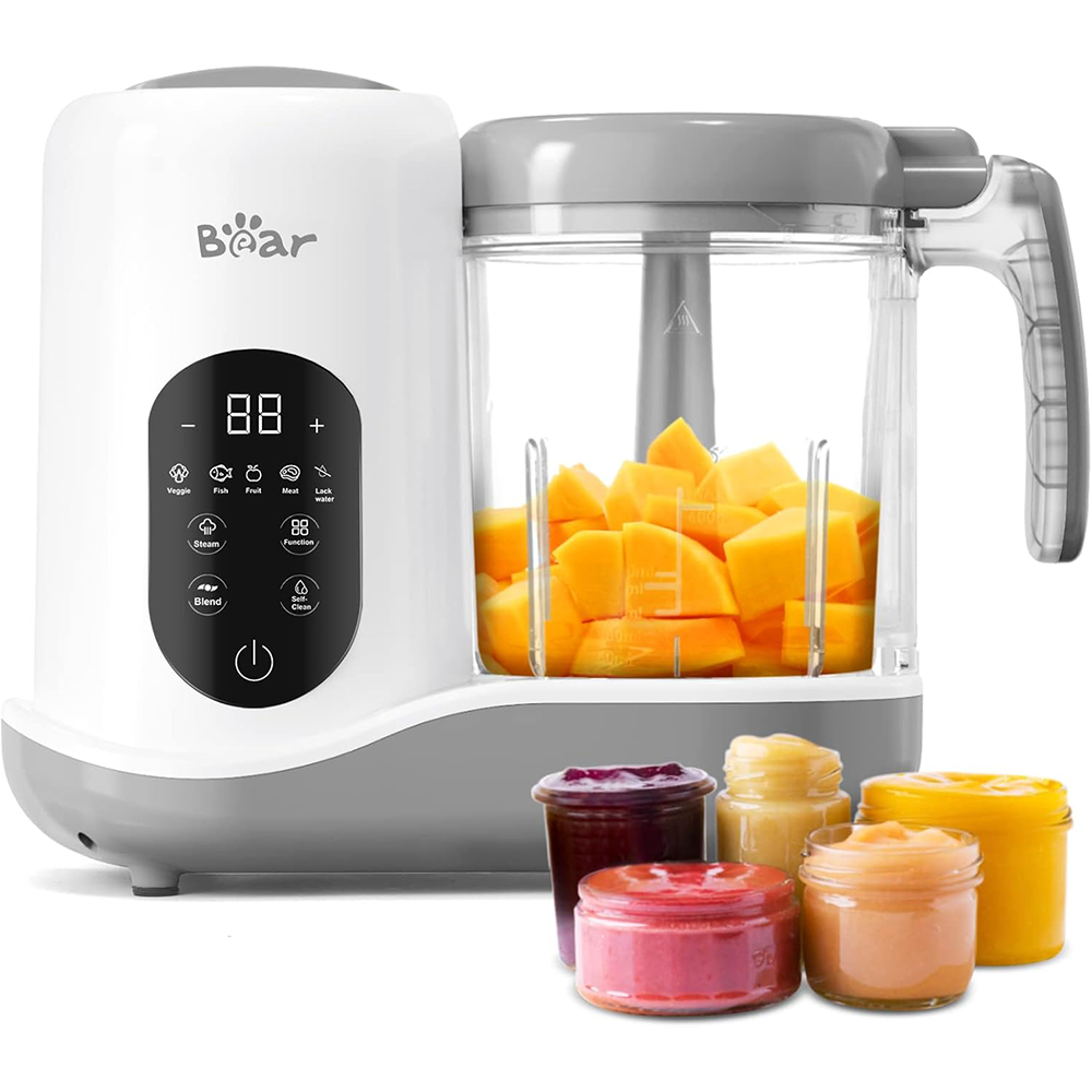 Bear Baby Food Maker & Processor – 4-in-1 Auto Steamer, Blender & Puree Machine with Touch Screen, Self-Cleaning, White