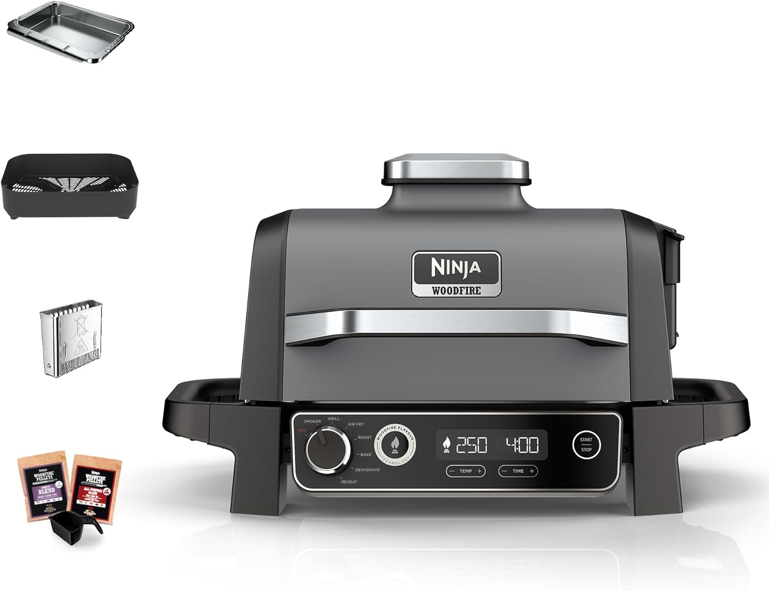 Ninja Woodfire Electric BBQ Grill & Smoker OG701UK – Outdoor Cooking Grill with Authentic Smoky Flavour, Portable & Easy to Use